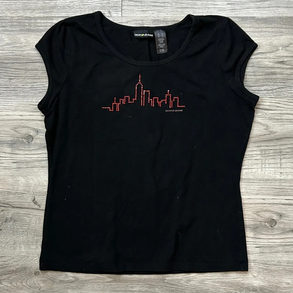 DKNY  Black City Scape T-shirt Sz‎ XL
